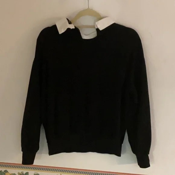 Sale! SHEIN Contrast Collar Letter Graphic Sweatshirt, Size S, Black/White - Picture 4 of 12